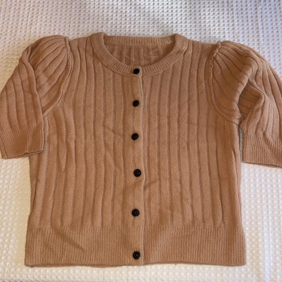 FREE PEOPLE SLOANE Short Elbow Sleeve Cardigan Size Small Peach Blush Pink NEW! - Picture 2 of 16
